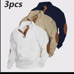 Men's Knitted Sweater Set - White, Tan, and Blue